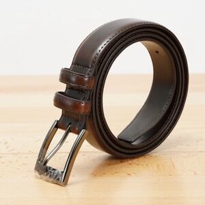 Men's Leather Dress‎ Belt 44" Coffee Brown Classic Stitched 1.1" Wide Buckle